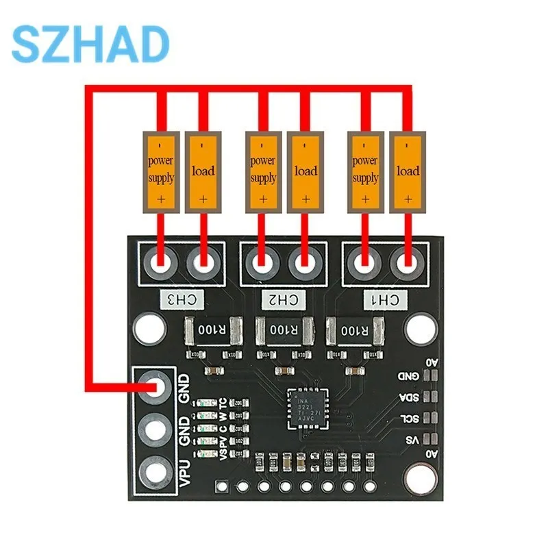I2c Smbus Ina3221 Triple-Channel Shunt Stroom Voeding Spanning Monitor Sensor Board Module Vervangen Ina219 Met Pinnen