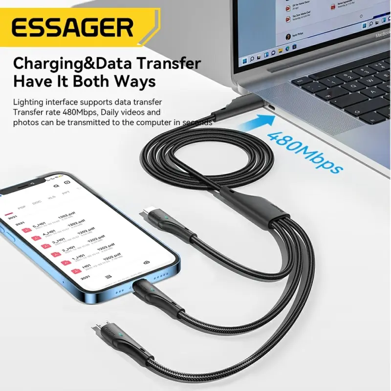 Essage 3 in 1 USB Cable Micro USB Type C Fast Charger Micro USB Type C Data Cable For IP 14 13 Samsung Xiaomi Huawei