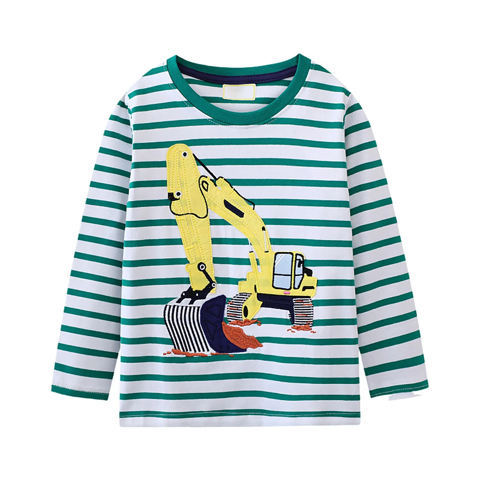 

Boys Autumn And Spring Sweatshirt Comfortable Long Sleeve Striped Excavator Printed Pullover Fashion Casual Toddlers Clothes