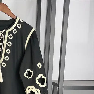 

Women vintage embroidered mini dress tie half sleeve loose comfortable elegant ladies dress