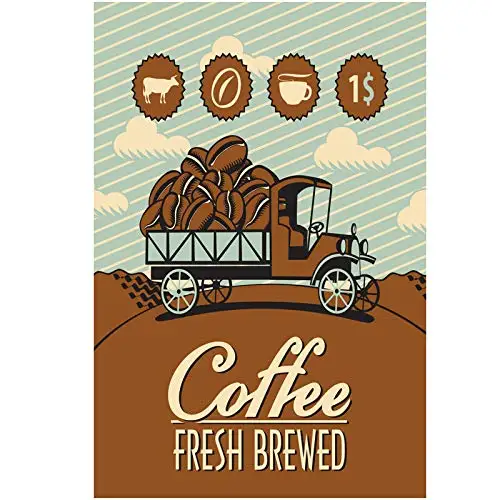 

Original Retro Design Fresh Brewed Coffee Tin Metal Signs Wall Art | Thick Tinplate Print Poster Wall Decoration for Cafe/Kitche