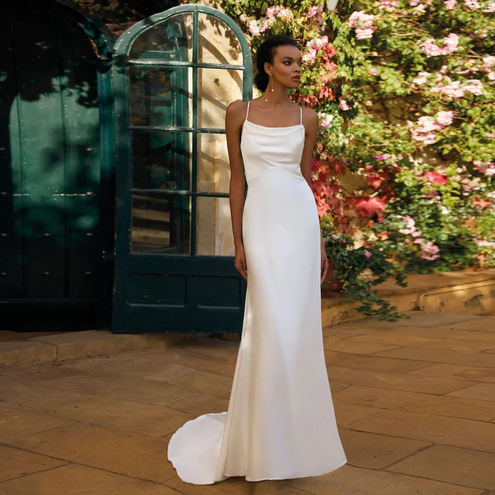 Customized Simple Spaghetti Straps Wedding Dresses Square Neck Sleeveless Bridal Gowns Backless Mermaid Vestidos De Novia