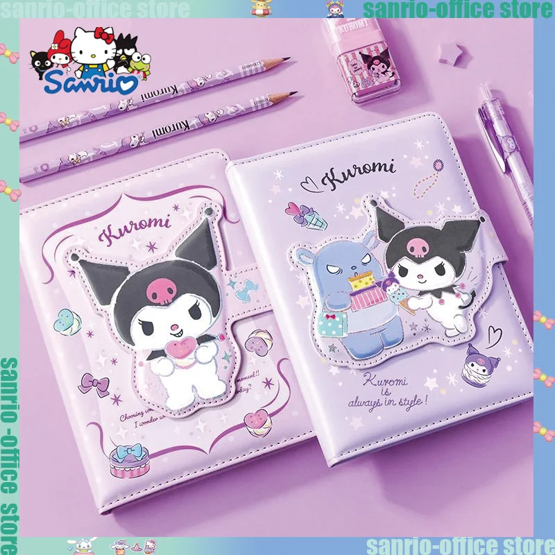 sanrio estacionario notebook pu de couro kuromi magnetico dos desenhos animados material de aprendizagem do escritorio bloco de escrita livro diario para estudantes 01