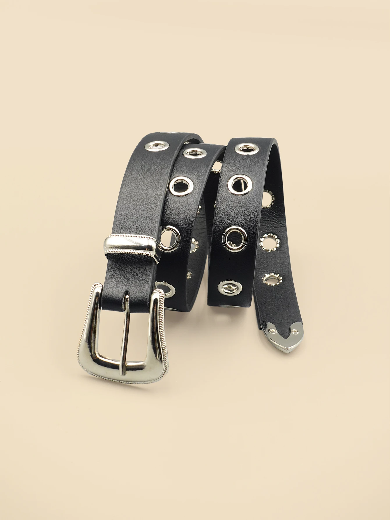 Classic Pu Material Black Belt Retro Hollow Women\'s Belt Punk Y2K Style Versatile Casual Decoration