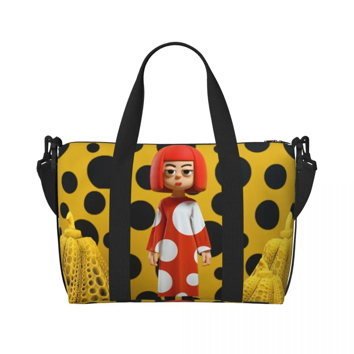 Custom Yayoi Kusama Polka Beach Tote Bag for Women Extra Large Gym Carry On Pumpkin Travel Shopping Bags