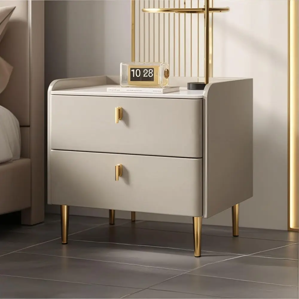 

Mid-Century 2-Drawer Bedside Table, Compact Farmhouse Style, White/Gray, 18/20 Inch, L45xW40xH50 cm