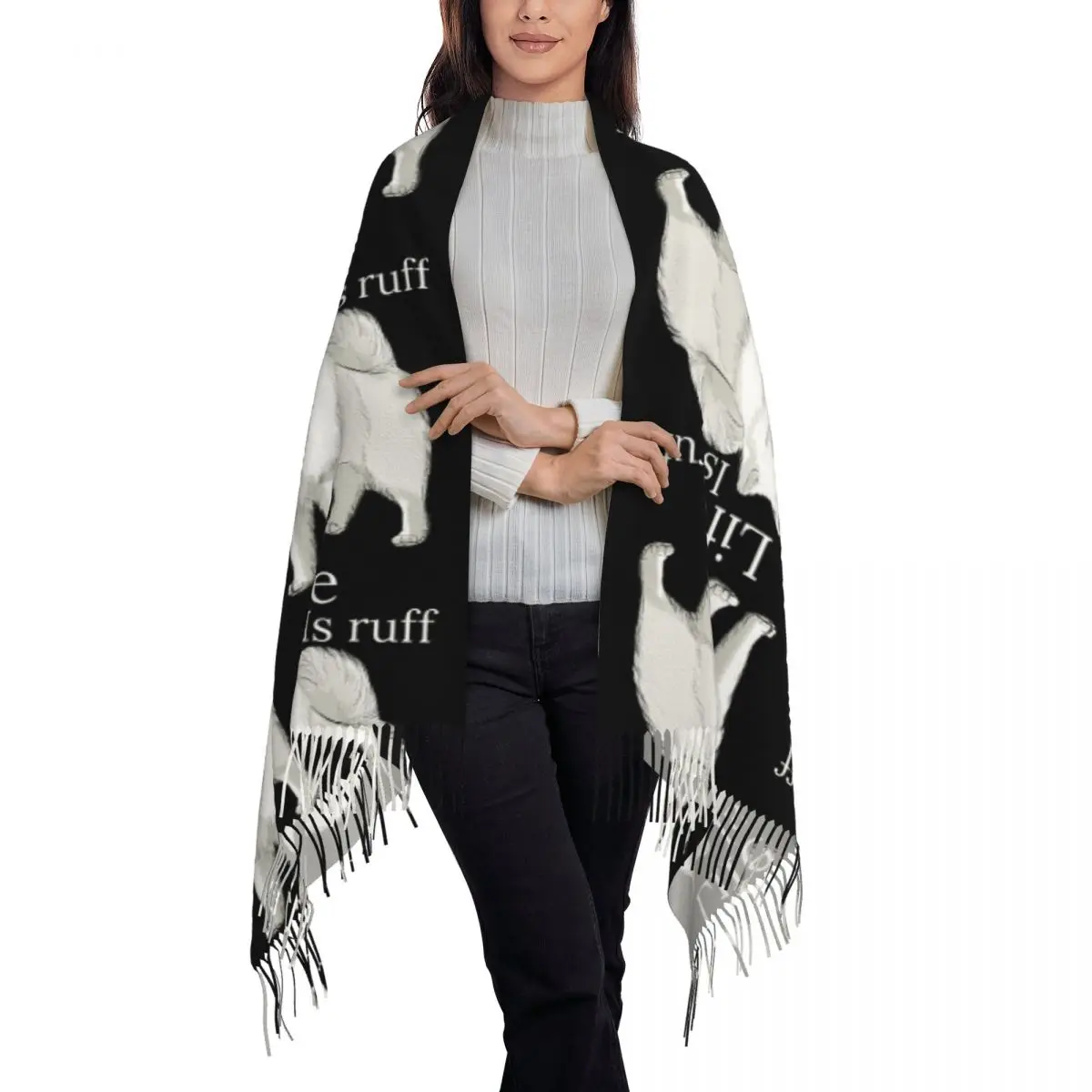 Samoyed Life Is Ruff Scarf Tassel Scarves for Women Soft Warm Shawls and Wraps Long Fall Winter Shawl Wrap