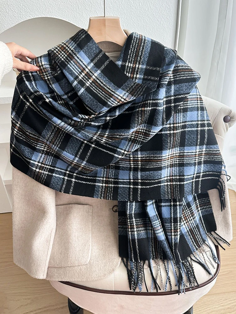 

Осень-зима женский вязаный шарф женский мужской милый консервативный повседневный клетчатый шарф с кисточками накидка шаль женский мужской унисекс модный корейский новый
