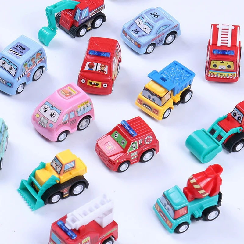 Mini coche de ingeniería inercial para niños, juguete de rompecabezas de dibujos animados, camión de bomberos, regalo de cumpleaños, 6 piezas