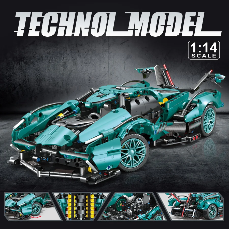 

Birthday Gifts 1580+Pcs 1:14 Scale Assembled Building Blocks Compatible Electric Sports Car Model Remote Control with Lights DIY