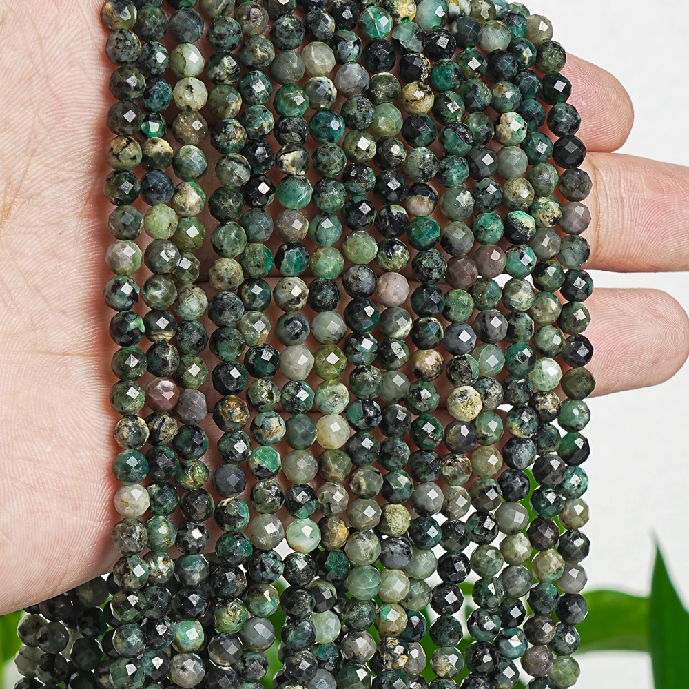 1 Strand Natural Emerald 4-5mm Faceted Loose Beads Gray Green Gemstone Beads For Jewelry Making DIY Bracelet Necklace