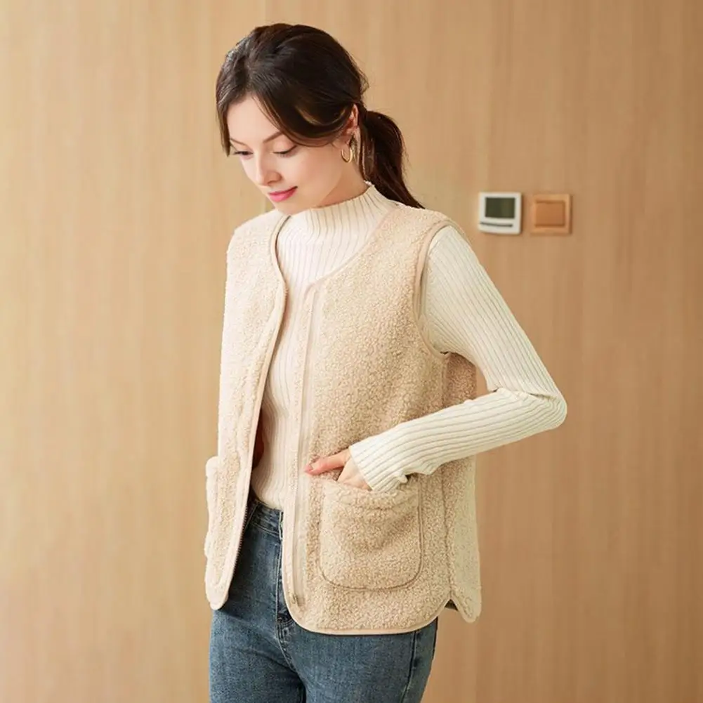 Solid Color Women Vest Women’s Fuzzy Sherpa Fleece Vest with Pockets Warm Jacket for Fall Winter Cozy Full Zip Waistcoat