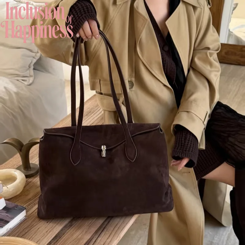 Oversized Suede Bag Minimalism Woman Handbag 2026 New in Winter Genuine Leather Tote Bag Soft and Warm Large Handbags
