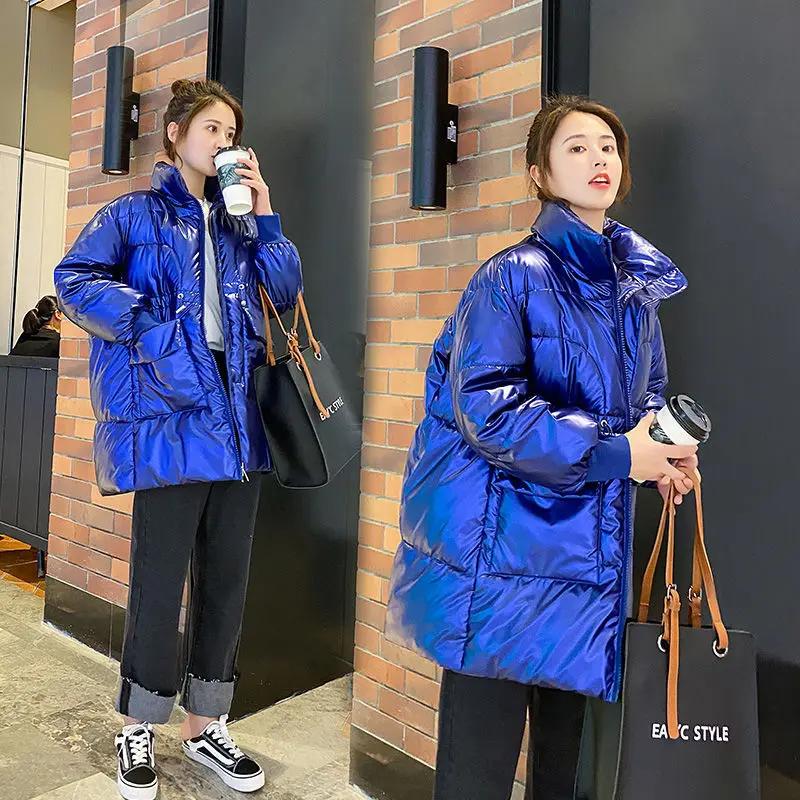 Maternity Autumn Winter Down Cotton Jacket Pregnant Women Bright Face Stand Collar Padded Outwear Waist Drawstring Parka Coat