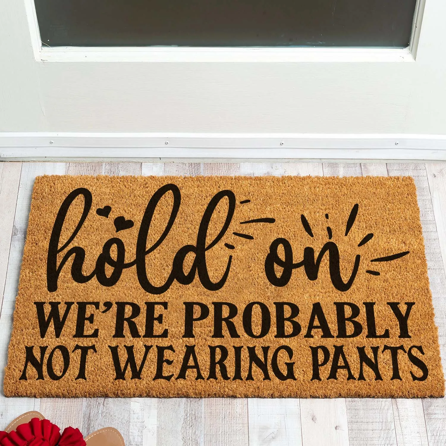 Funny Coir Doormat Hold On We're Probably Not Wearing Pants Welcome Front Porch Decor Doormat For The Entrance Way Personalized