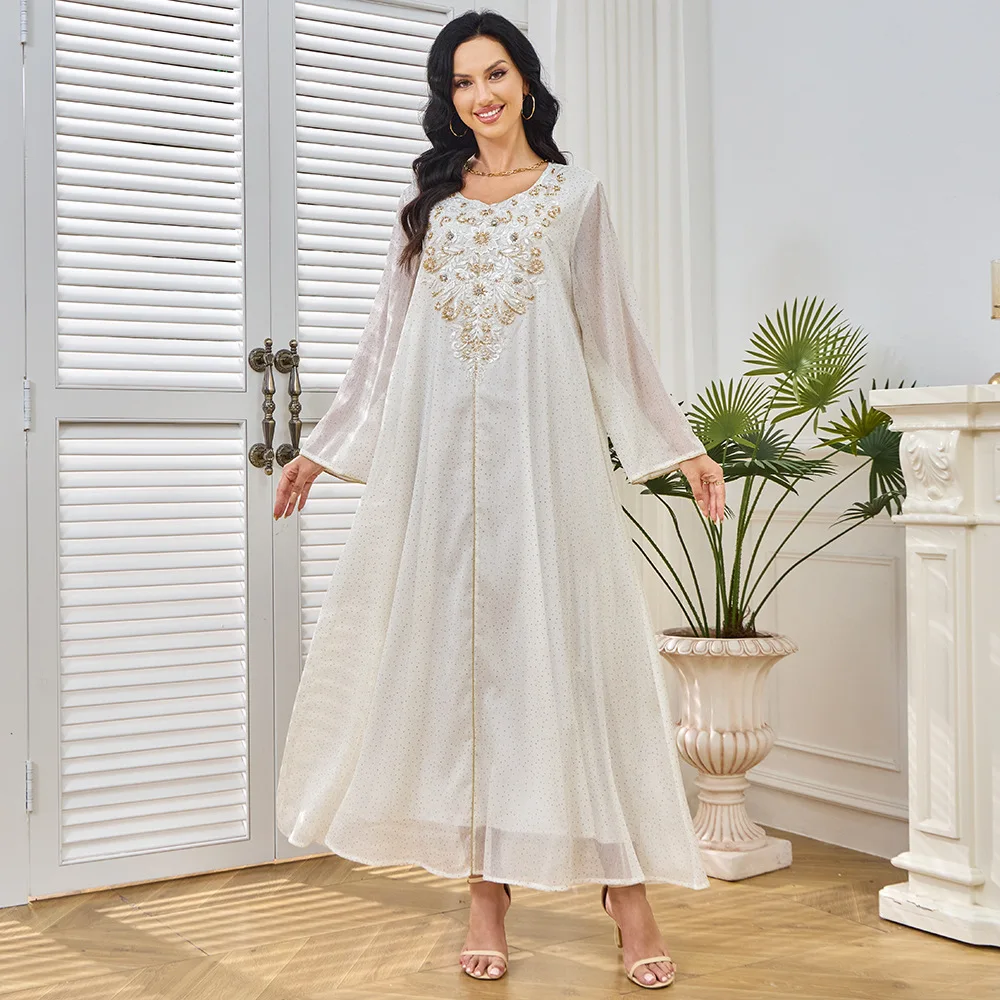 템퍼러먼트 패셔너블 칼라 플라워 장식 펜듈럼 롱 슬리브 드레스 2025 가을 겨울 신상 여성 의류