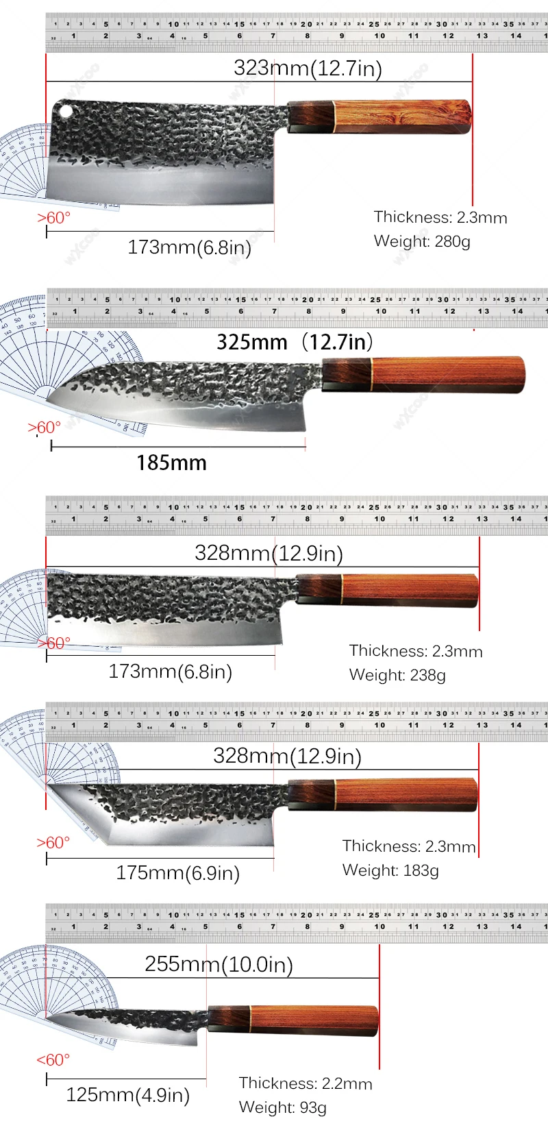 WXCOO Japanese Kitchen Knives Santoku Knife Professional Chef Knife Salmon Sashimi Knife Slicing Meat Cleaver Fruit Knives