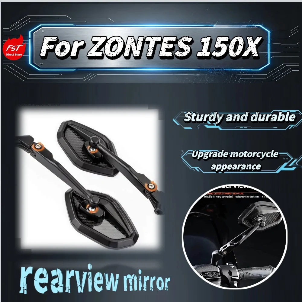 For ZONTES 150X Foldable Rearview Mirror Carbon Fiber Base HD Wide Angle Left Right Side Reflector Scooter Mod Accessories