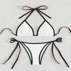 Sexy colori a contrasto Micro String Bikini set costume da bagno 2024 donne Halter Mini perizoma costumi da bagno Biquinis Beachwear Bikini Mujer