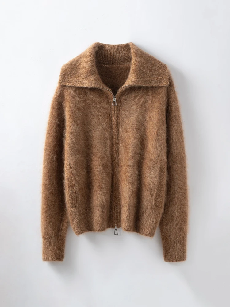 Exquisite Turn-Down Collar Crdigan Sweater Long Sleeves Autumn Winter 100% Cashmere Soft Warm Women's Knitted Clothing Tops