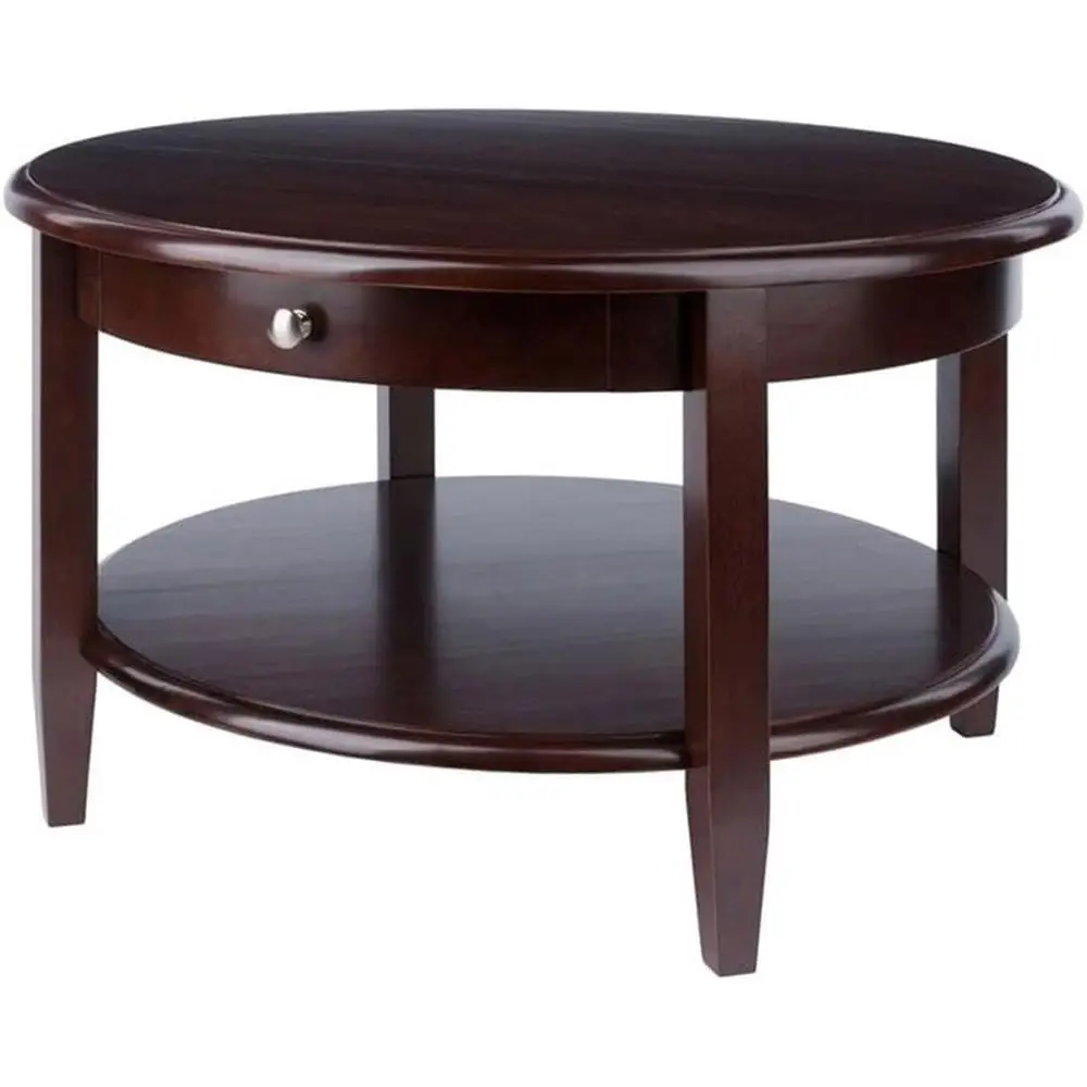 

Винтажный круглый деревянный журнальный столик с отделкой под состаренный орех