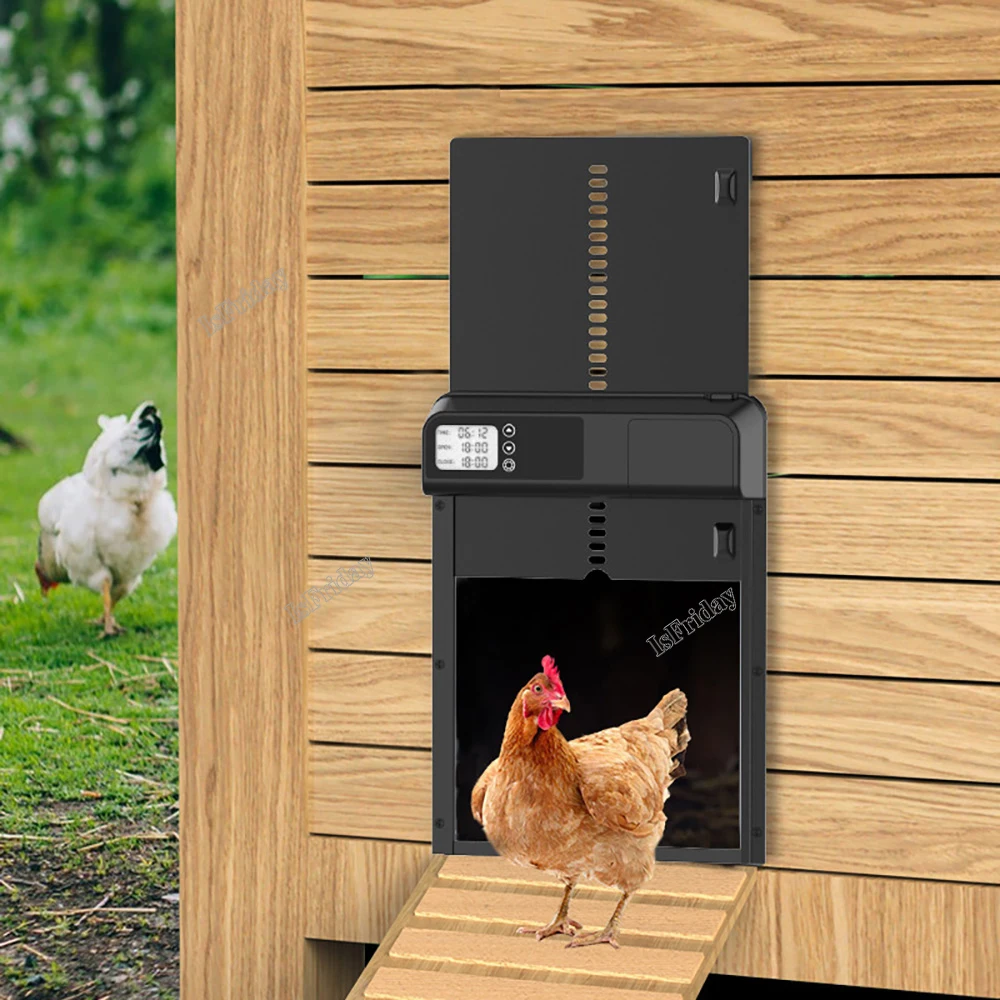 Timer Automatic Chicken Coop Door Motor Light-sensitive Chicken House Door Waterproof Pets Cages Door Outdoor Farm Poultry Gate