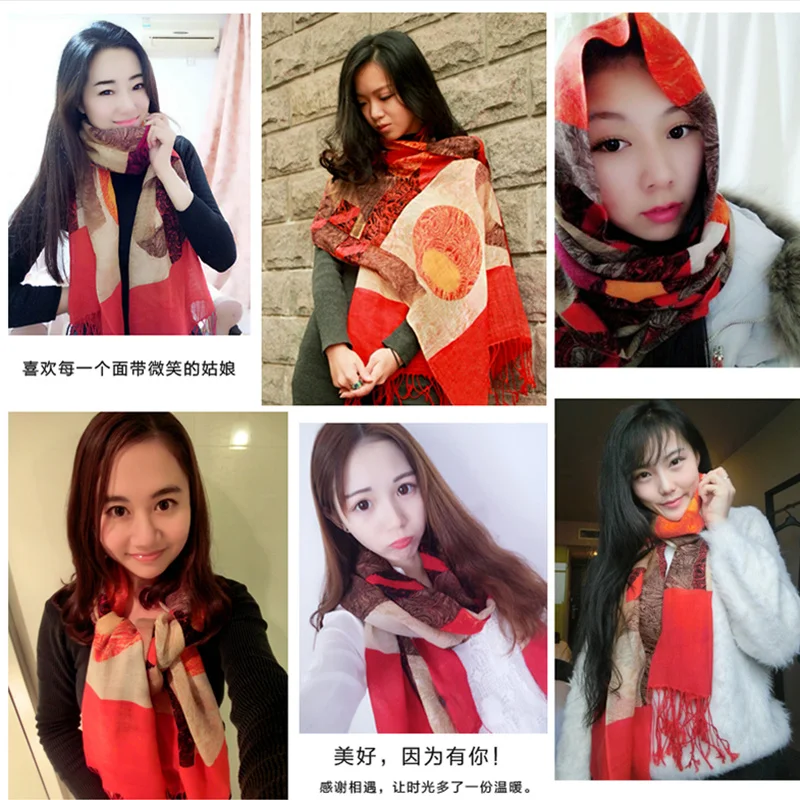 Wool Scarf Zhijinlou Female Winter Thin Type All-Match Red, Long Scarf Plaid Warm Shawl Dual-Use Autumn and Winter