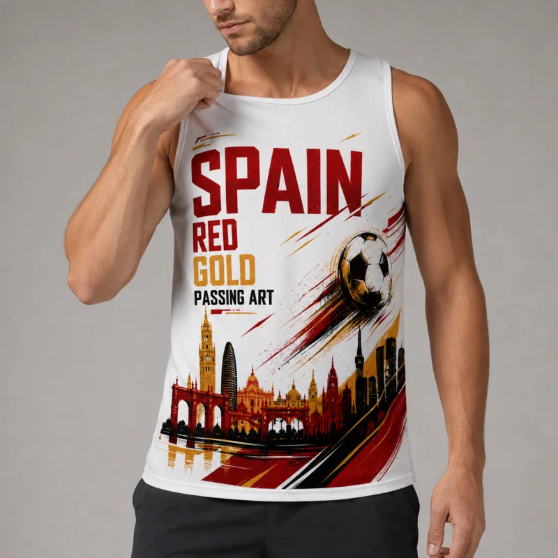 Men Soccer Tank Top Spain Graphic Sleeveless Vest Summer Muscle Shirt Racerback Gym Beach Casual Fan Streetwear Workout Top