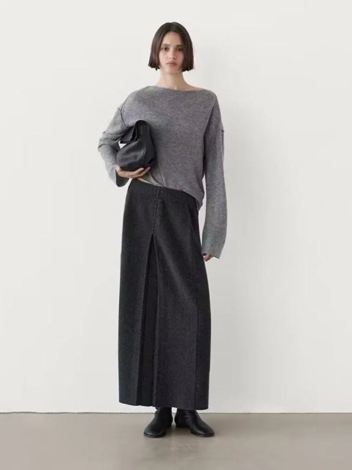 

Новая осенне-зимняя шерстяная плиссированная юбка миди: простая, повседневная, для офиса, средней длины, новинка, с завышенной талией, однотонная