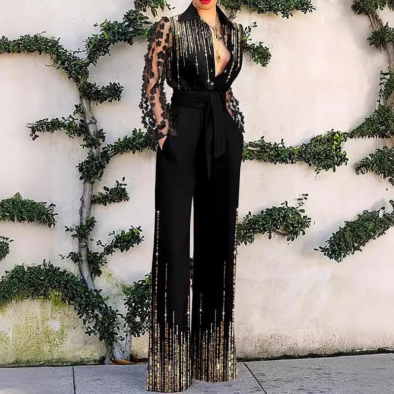 Sexy Lace Bell Bottom Pants, Flared Pants for Women Spring Summer, Jumpsuit Playsuit Overall Matching Set