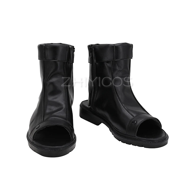 New Anime Black Open Toe Mid Calf Ninja Cosplay Boots Side Zipper Kakashi Costume Footwear for Halloween Party 2