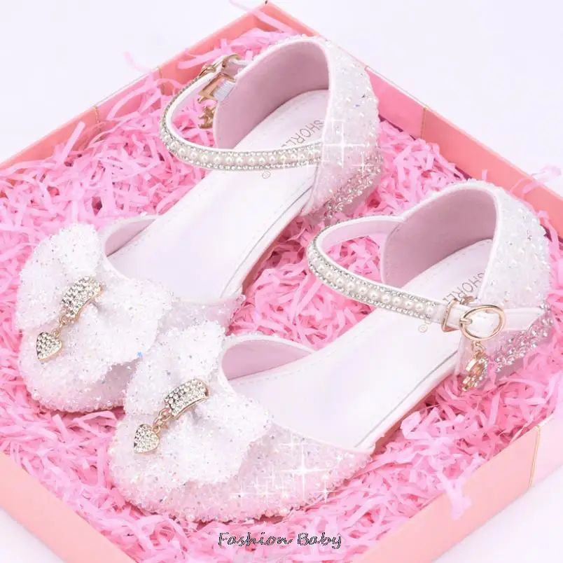 Girl Butterfly Crystal Mary Jane Shoes Bling Princess Sandals for Children Stage Performance Kids Leather Shoes Dance Party Baby