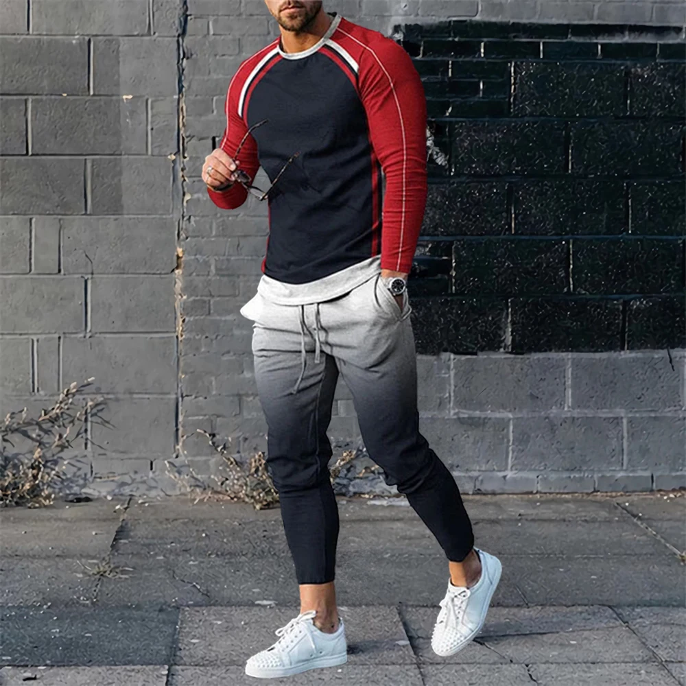 Tracksuits Men Pants 2 Piece Sets Print Sweatshirt Sweatpants Suits Oversized T-shirts Trousers Outfits Casual Men\'s Clothing