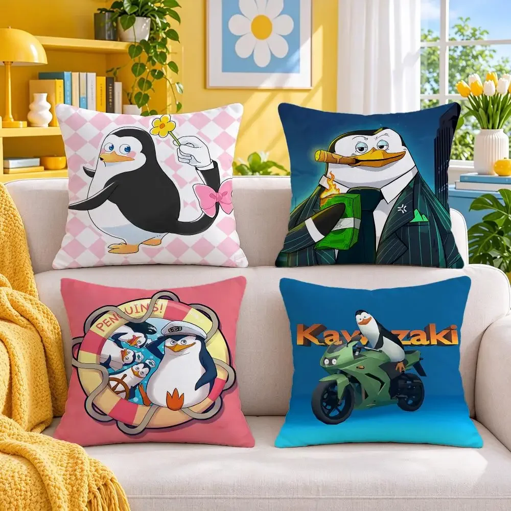 The Penguins of Madagascar Cushion Cover Throw Pillow Short Plush Fresh Bright Cushion for Bedroom Sofa Ornament Present Gift
