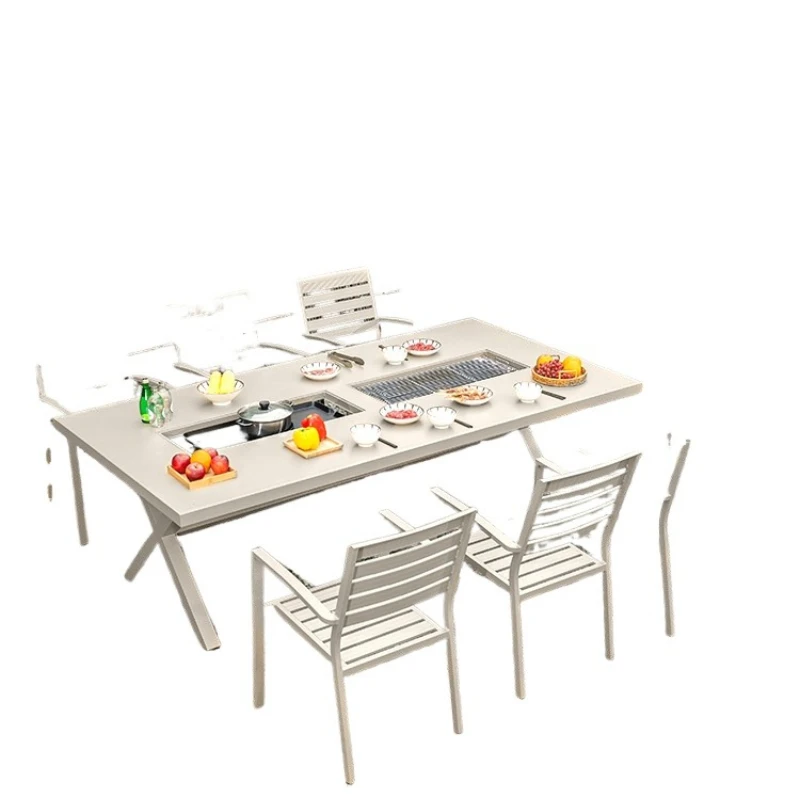 

Purple leaf outdoor barbecue table and chair combination, leisure open-air terrace aluminum alloy courtyard