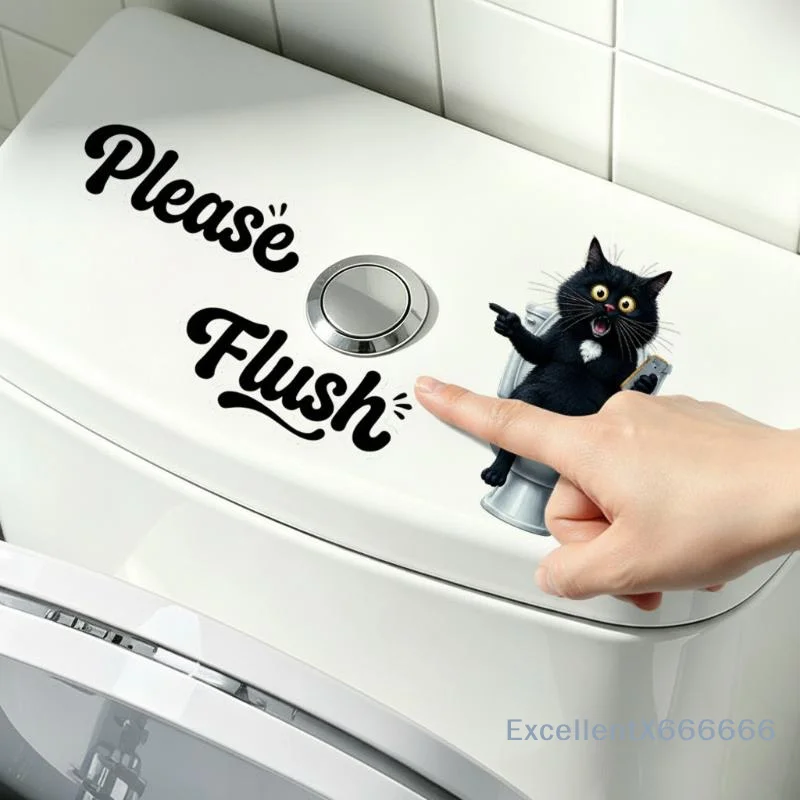 Toilet Stickers Creative Cartoon Press To Flush Waterproof Self Adhesive Removable Decals for Small Apartment Bathroom