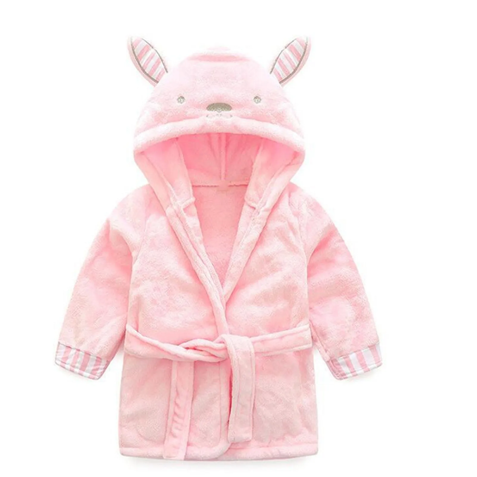 Childern\'s Pure Color Cute Cartoon Plush Receiving Blanket Cloak Wrap Bathrobe Fashionable Soft Long Sleeve V-neck Robes