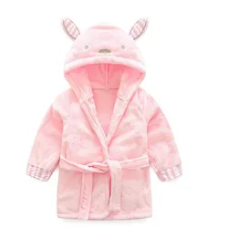 Childern's Pure Color Cute Cartoon Plush Receiving Blanket Cloak Wrap Bathrobe Fashionable Soft Long Sleeve V-neck Robes