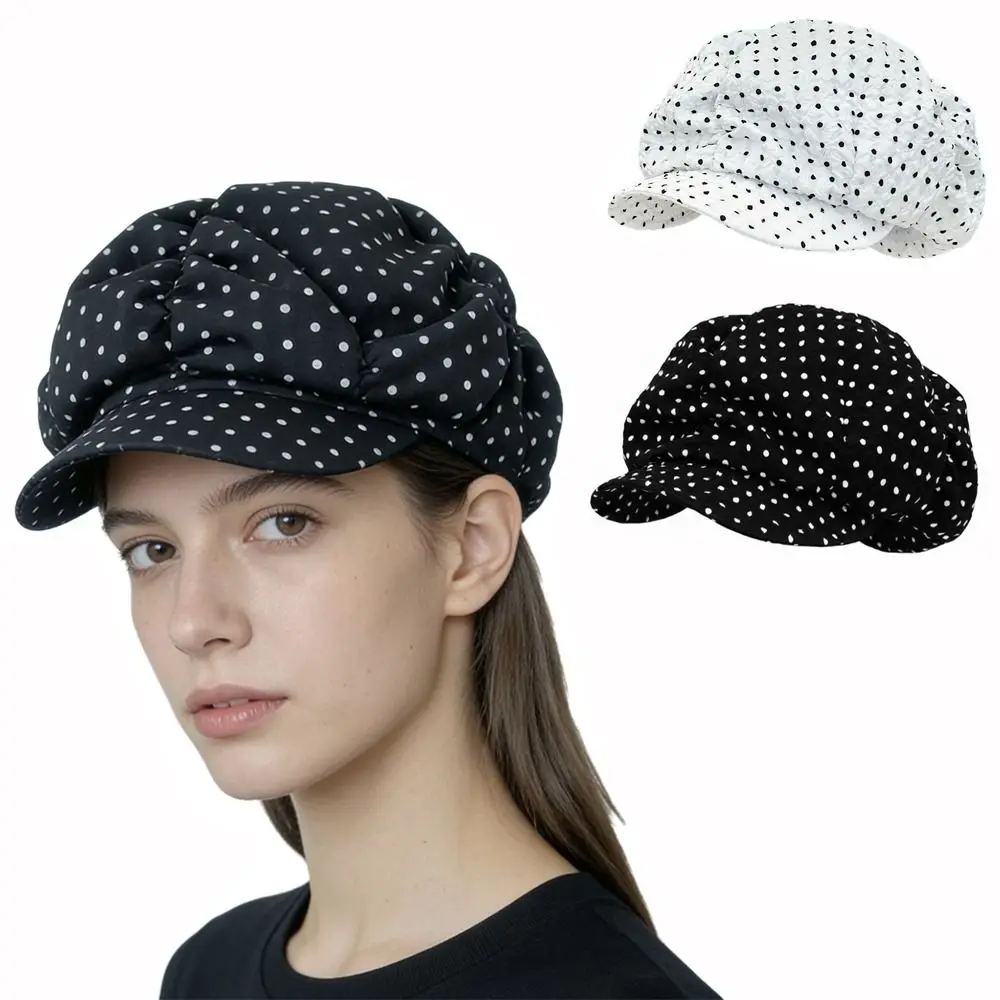 Y2K Versatile Oversized Cloud Hat Korean Style Breathable Mushroom Cap Polka Dot Print Beret for Women