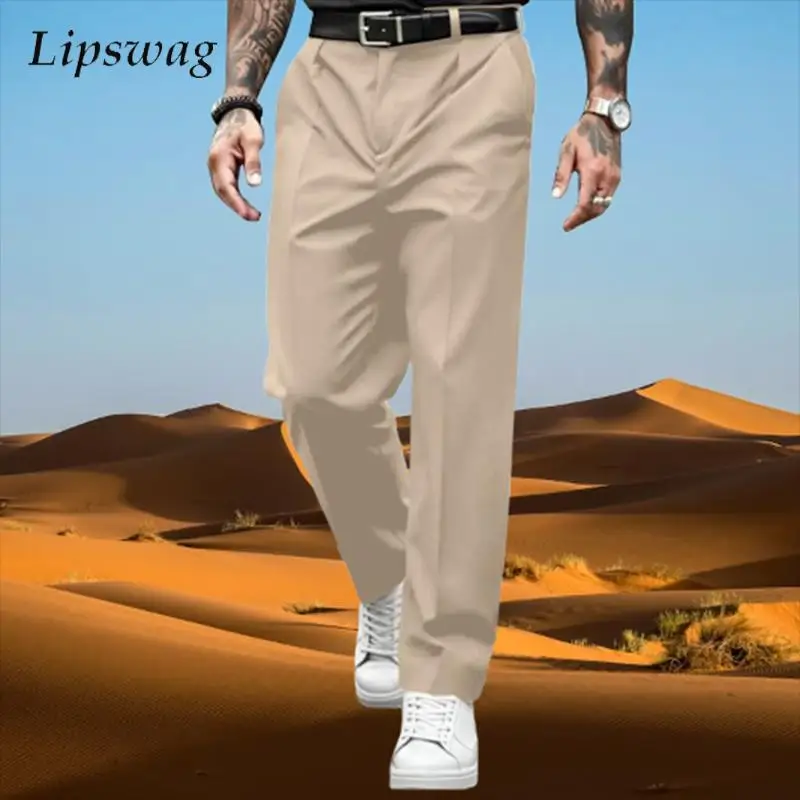 

Модные драпированные прямые брюки для мужчин, весна-осень, повседневные однотонные плиссированные костюмные брюки, мужские винтажные свободные брюки