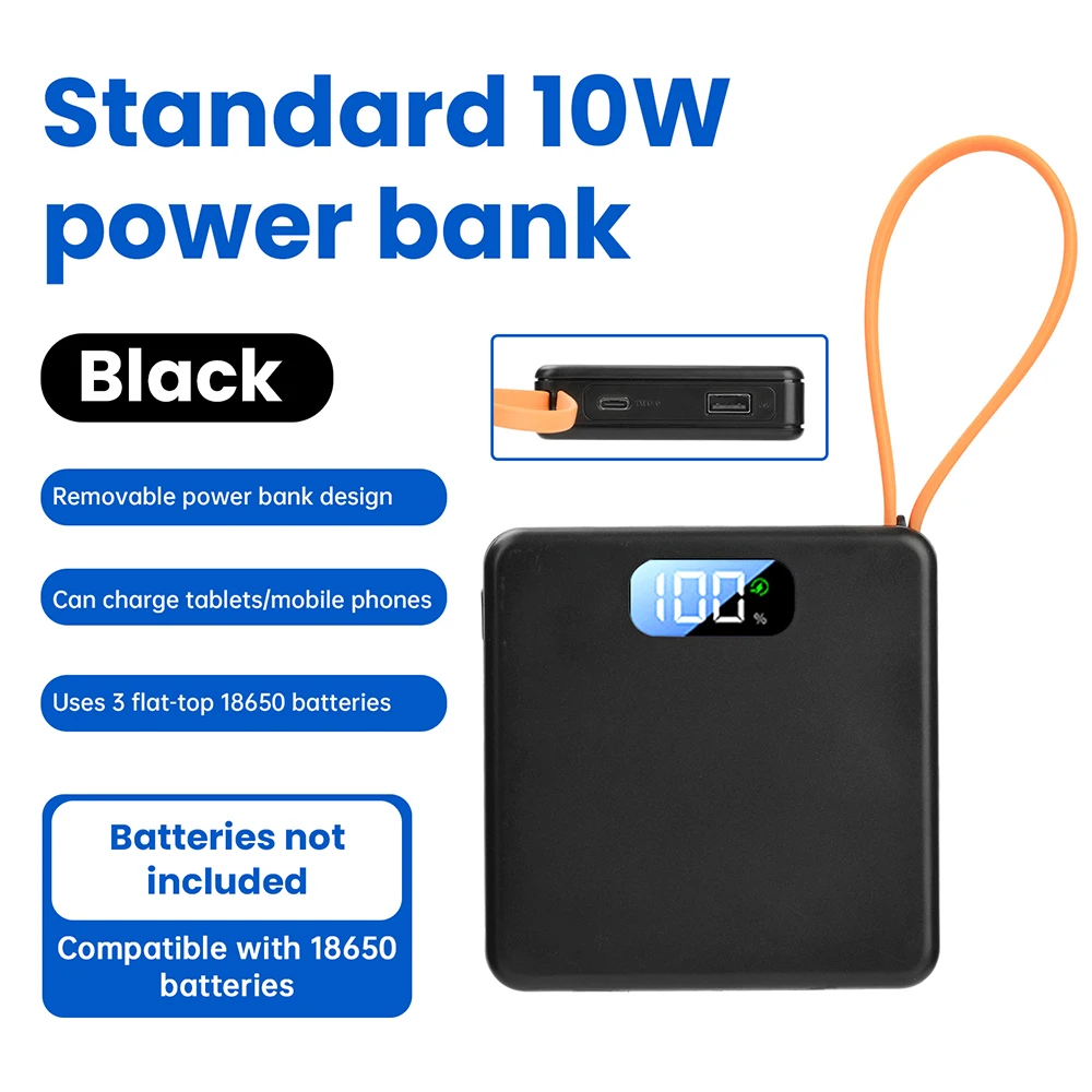 3*18650 Держатель батарейного отсека Power Bank со светодиодным цифровым дисплеем USB Type-C Charge Shell 18650 Чехол для батареи без батареи