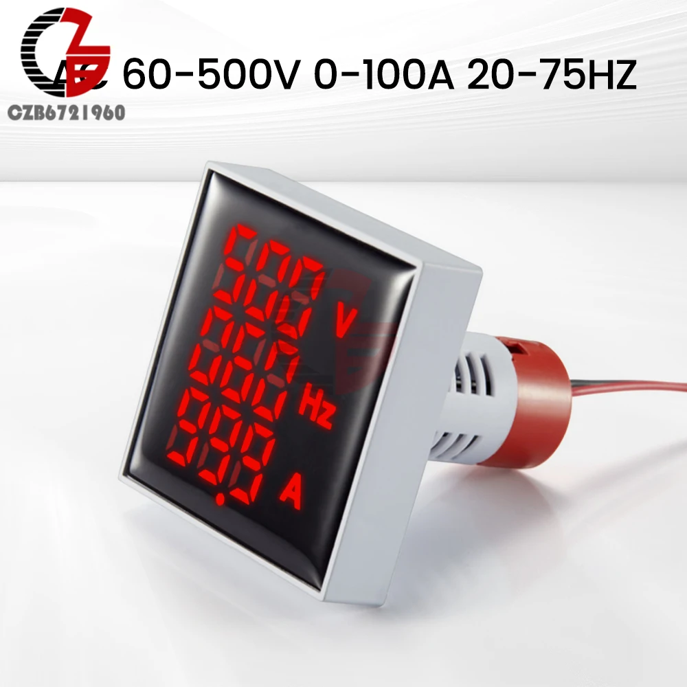 AC 60-500V 0-100A 20-75Hz Mini Voltmeter Ammeter LED Display Voltage Current Meter Tester Frequency Meter Signal Indicator Panel