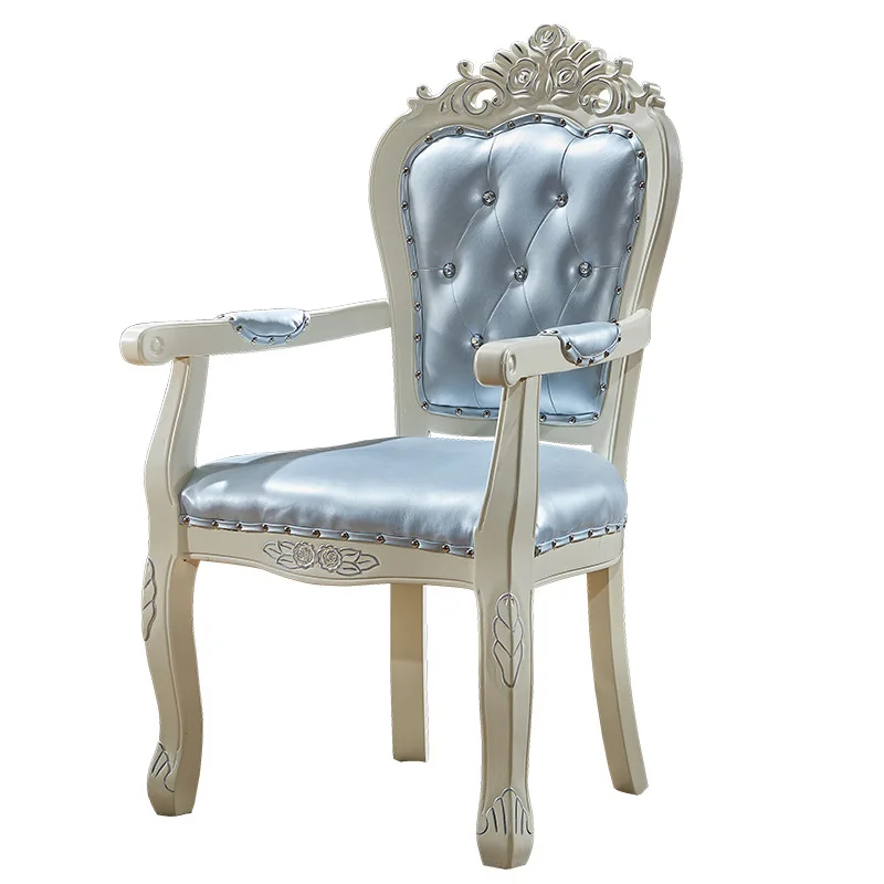 

European solid wood dining chair, household chair leisure chair, fabric backrest carved chair, computer negotiation chair