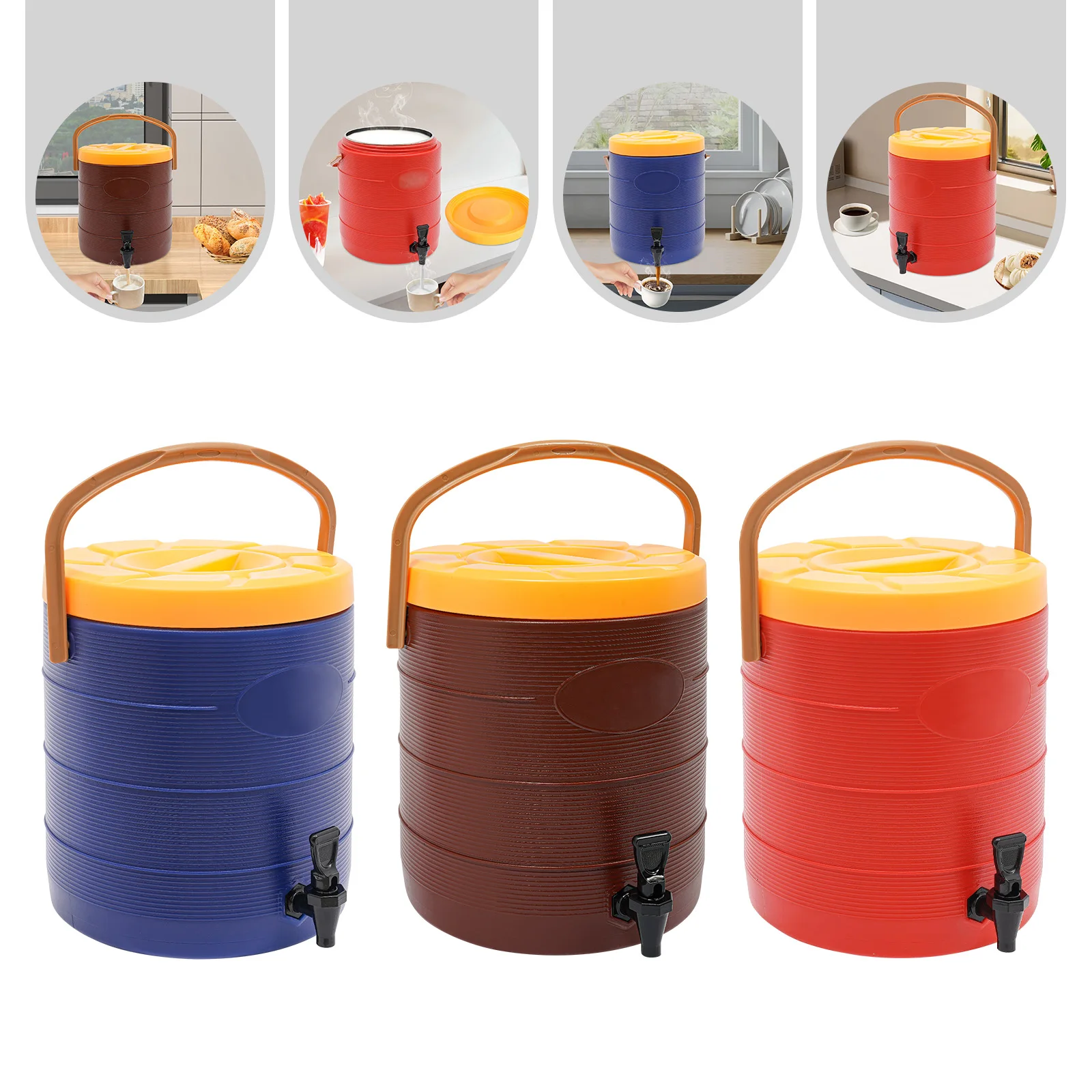 Cilindro dispensador de bebidas isolado 25l, balde de armazenamento de 3 camadas, servidor de bebidas oval de aço inoxidável com torneira para festa em casa