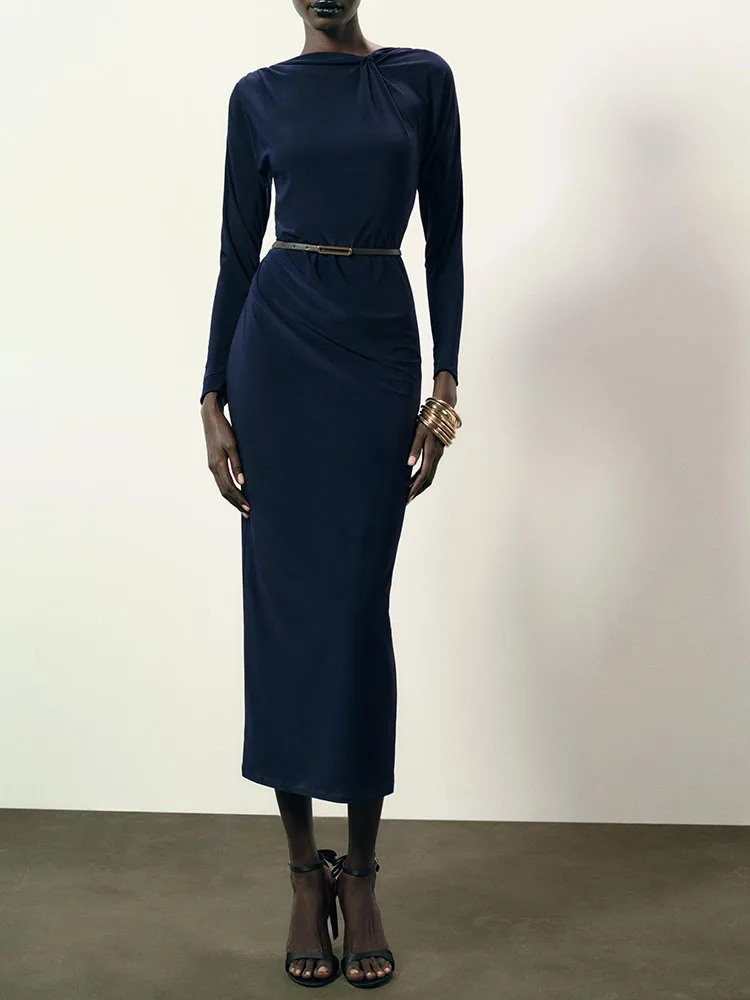 

Элегантное женское платье ZA2025 для осени, новинка, прямой крой, с поясом, в этническом стиле, для выступлений, полное восточного очарования и изысканности