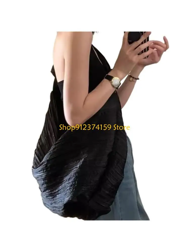 

G5AE Women Fashionable Large Shoulder Bag Canvas Cloud Ruched Crossbody Handbag