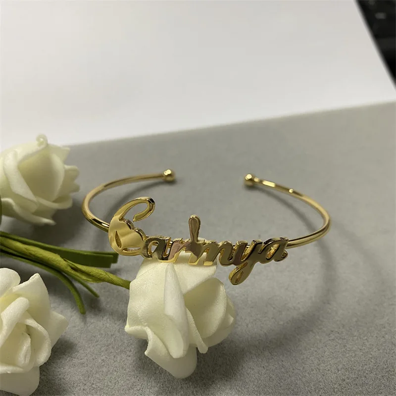 

Lateefah Customized Jewelry DIY Name Pattern Bangle C Word Open Stainless Steel Gold Bangle Valentine's Day Gift