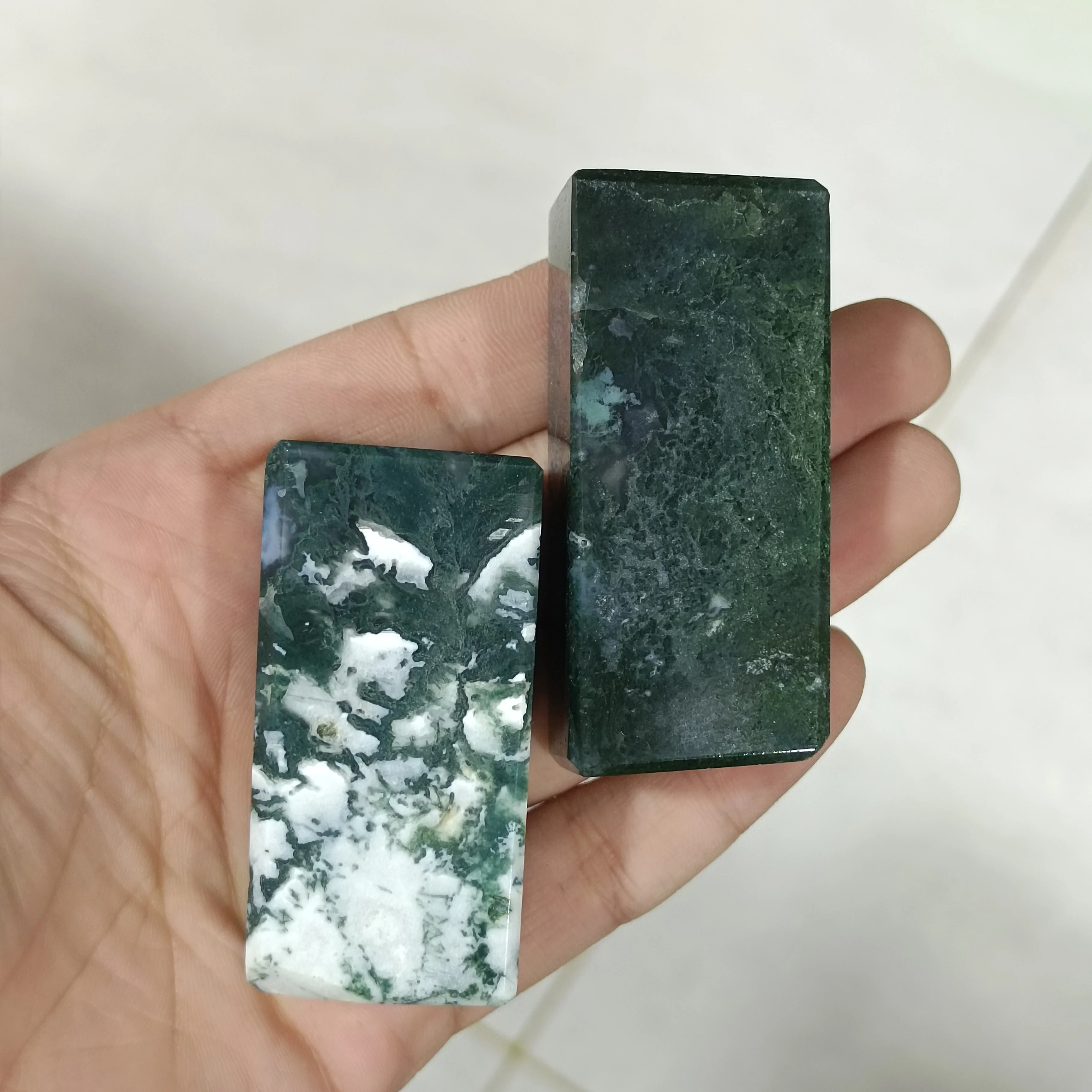 5-6cm 1pc Natural Crystals Moss Agate Polished Rectangular Square Healing Gemstones Decor DIY Ornament