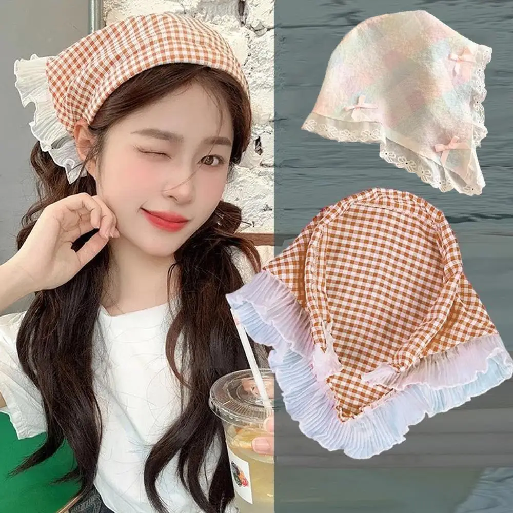 

Triangle Bandanas Sunscreen Headwrap Bow Lace Triangular Hair Scarf Decorative Headwear Sweet Summer Hair Hoop Hair Accessories