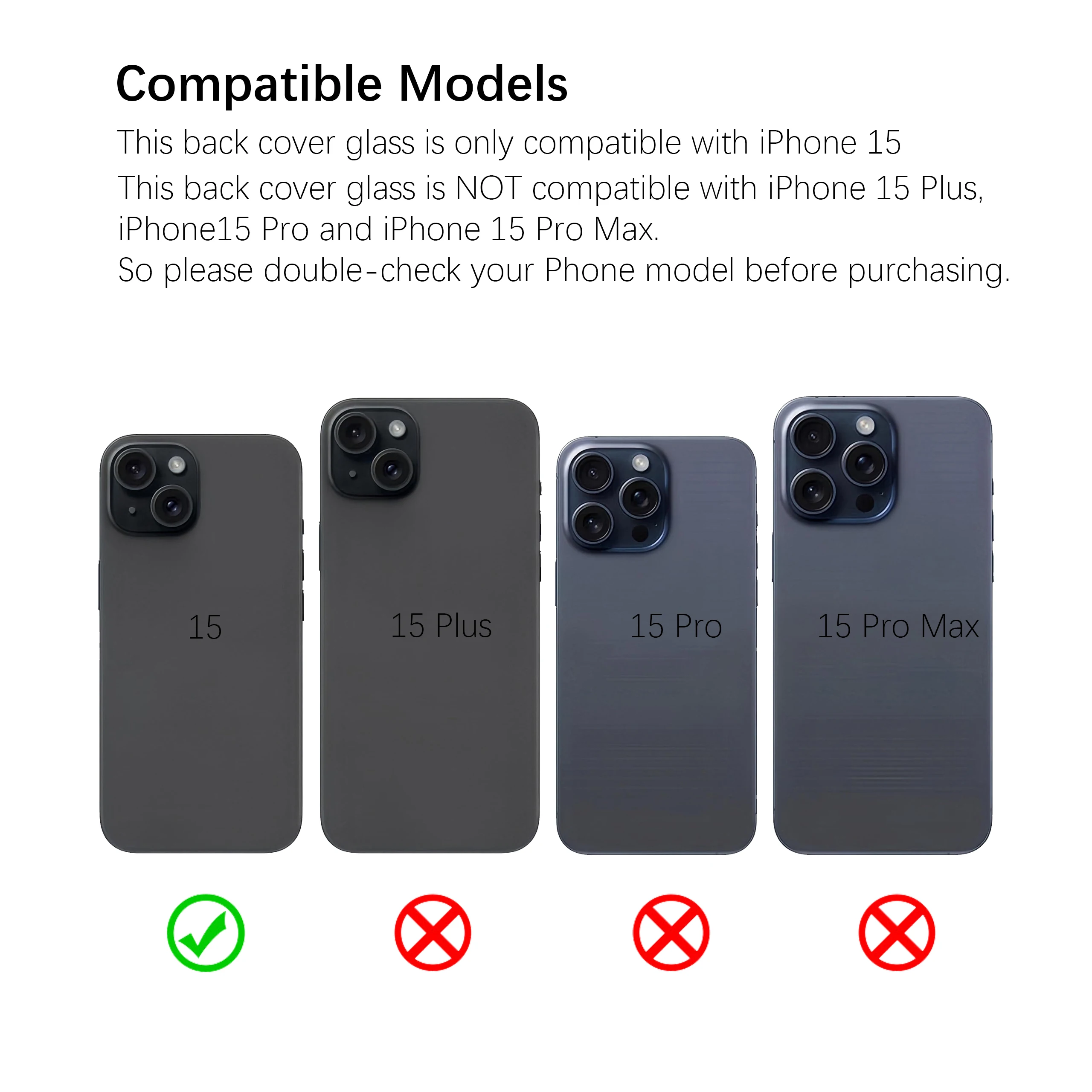 بديل الزجاج الخلفي لهاتف iPhone 15 - غطاء خلفي بإطار مقاوم للماء وعدسة الكاميرا ومجموعة أدوات إصلاح احترافية